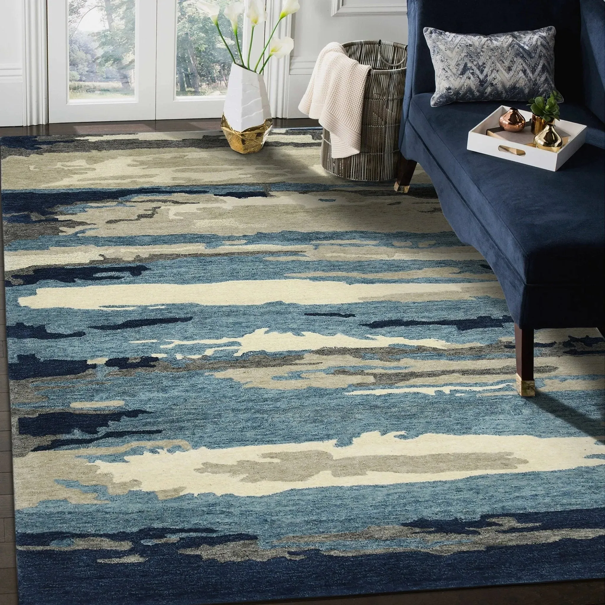 Abstract ABS-4 Navy/Grey Rug