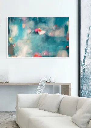 Abstract painting print, large wall art giclee print, blue and pink modern wall decor, abstract wall art print