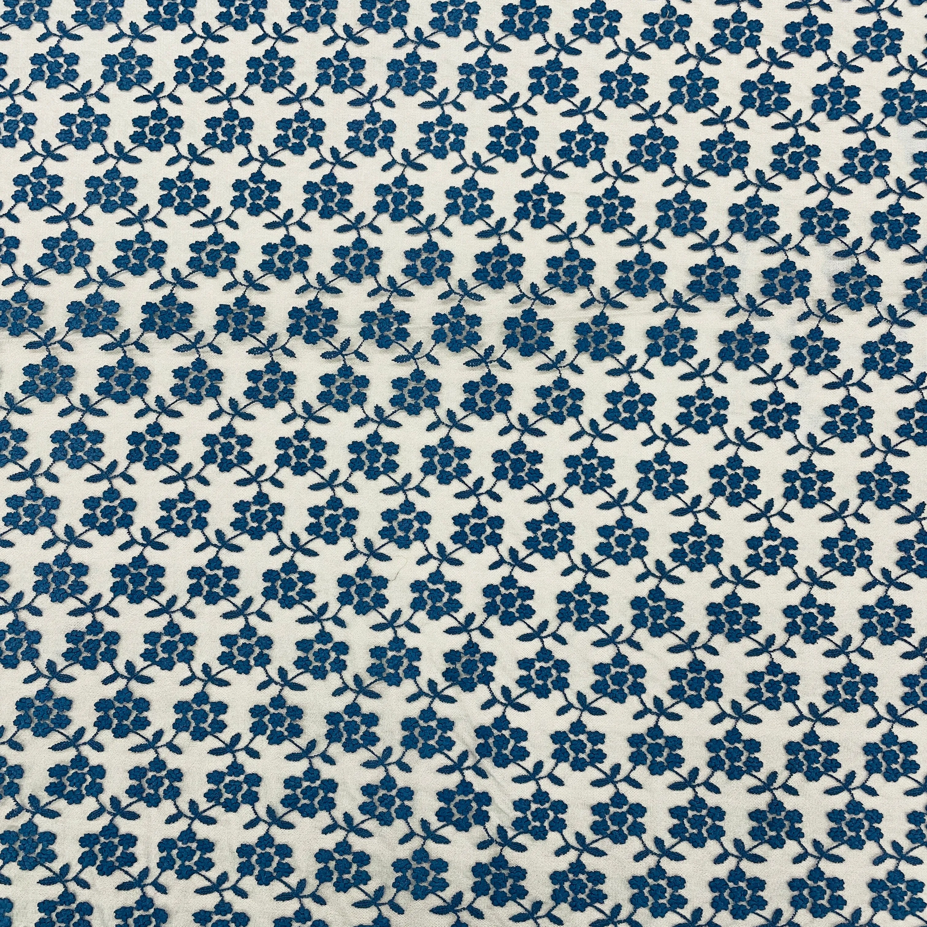 Aegean Blue Floral Print Crochet Fabric