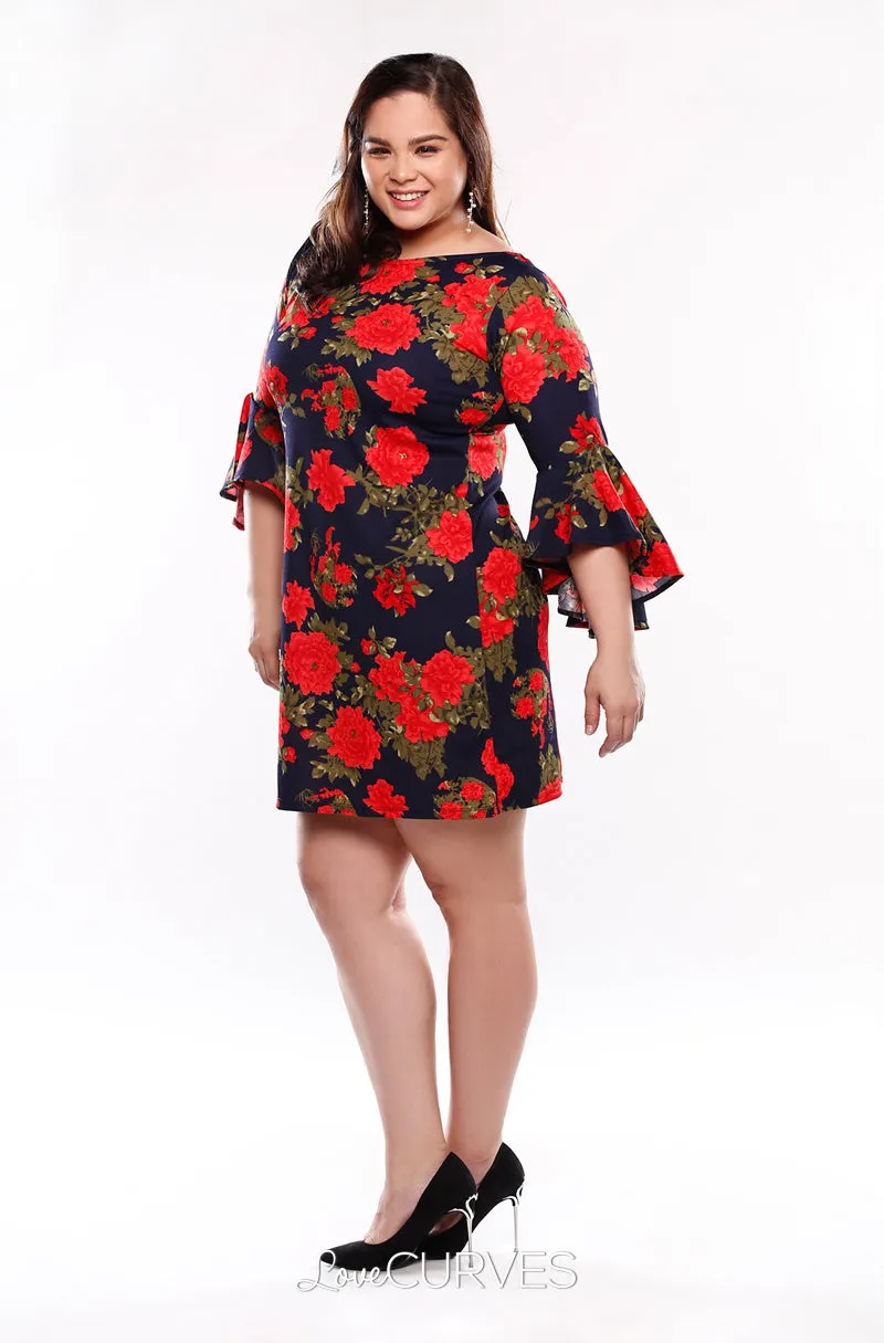 Asymmetrical Flare Sleeves Sheath Dress - Spanish Rose - KDR