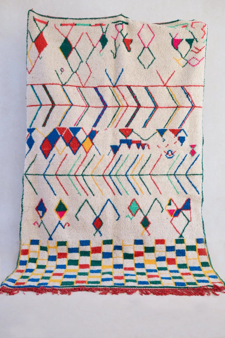 AZILAL. 9'3''x6'2''Vintage Moroccan Rug. Wool Boucherouite Carpet. Modern Design.