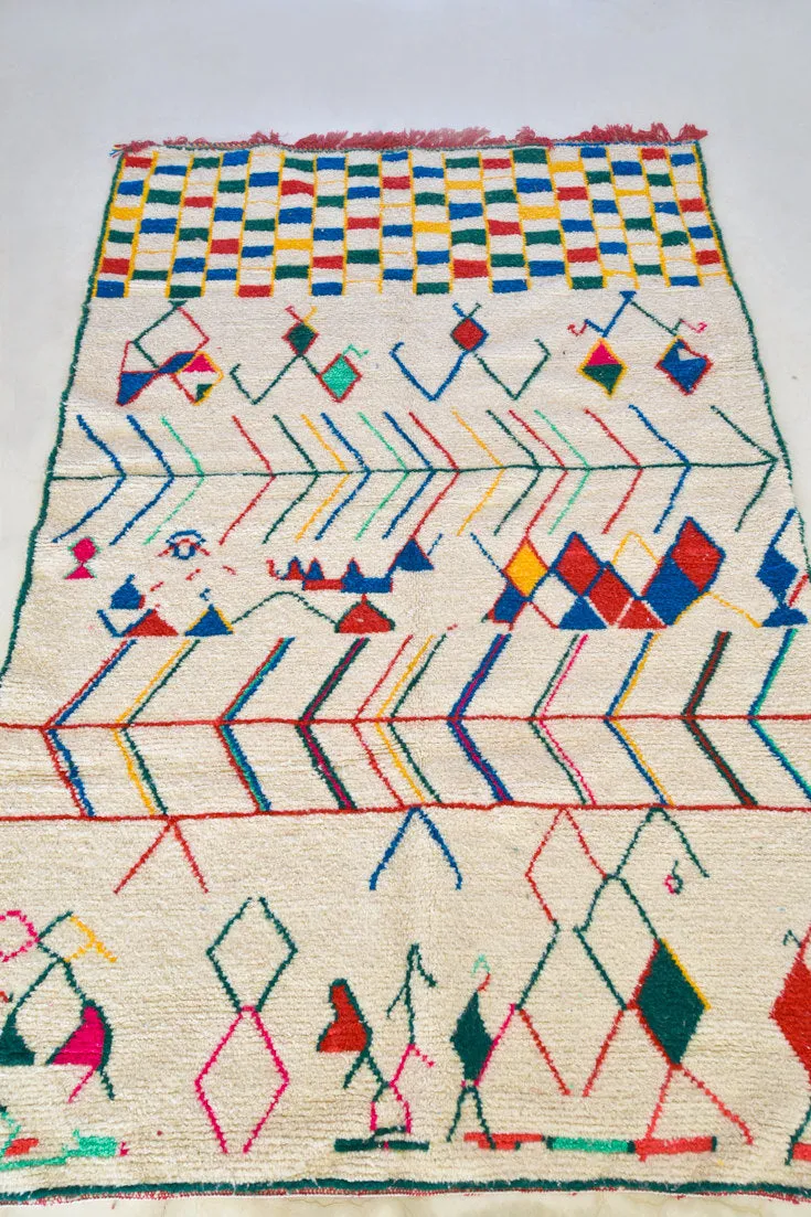 AZILAL. 9'3''x6'2''Vintage Moroccan Rug. Wool Boucherouite Carpet. Modern Design.