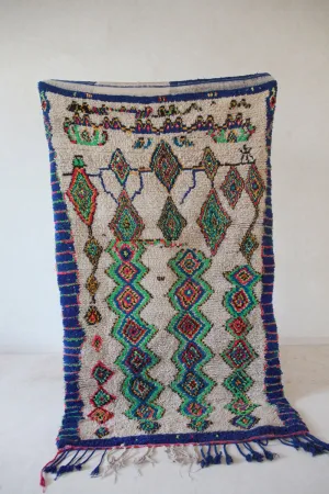 AZILAL. Vintage Moroccan Rug. Wool Boucherouite Carpet. Modern Design.