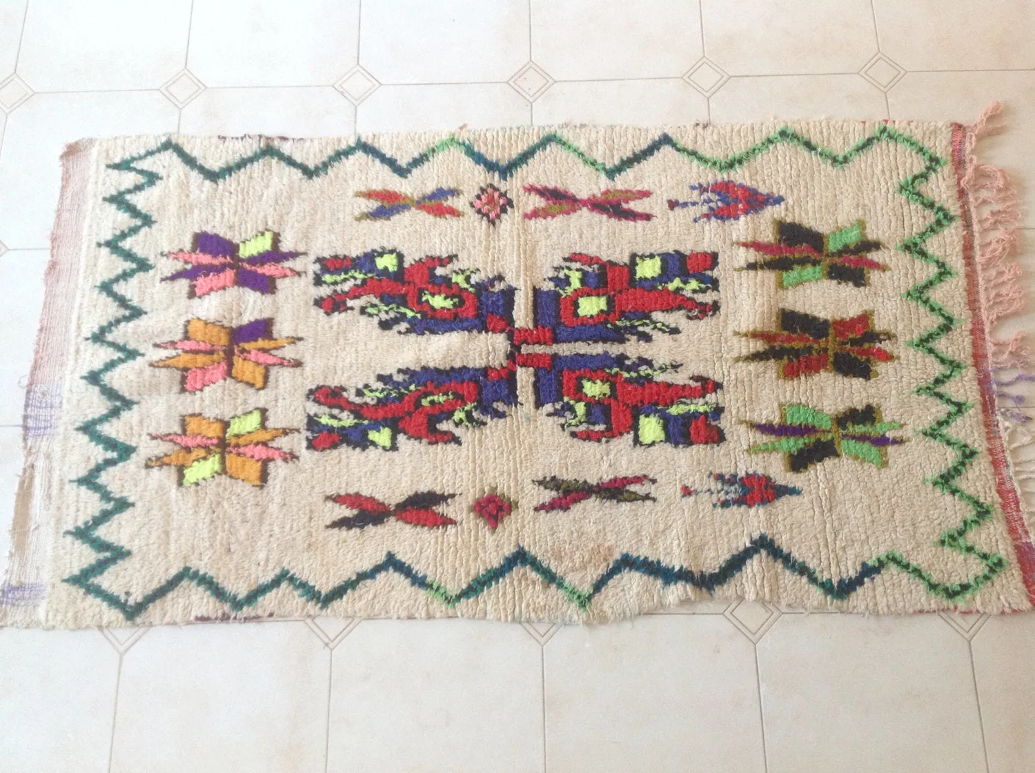 AZILAL. Vintage Moroccan Rug. Wool Boucherouite Carpet. Modern Design.