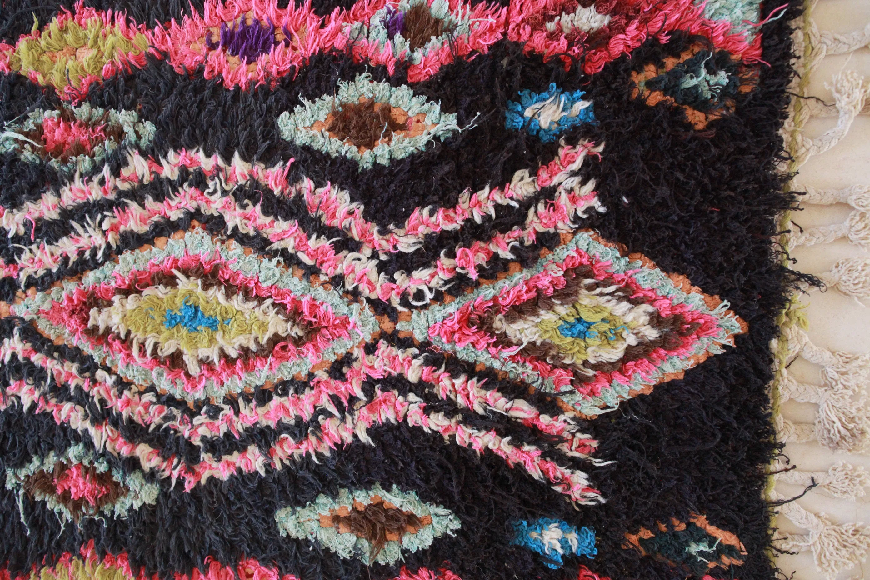 AZILAL Vintage Moroccan Rug. Wool Boucherouite Carpet. Modern Design.