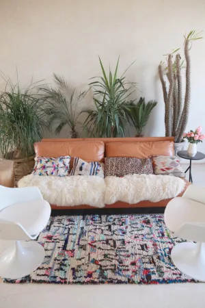 AZILAL. Vintage Moroccan Rug. Wool Boucherouite Carpet. Modern Design.