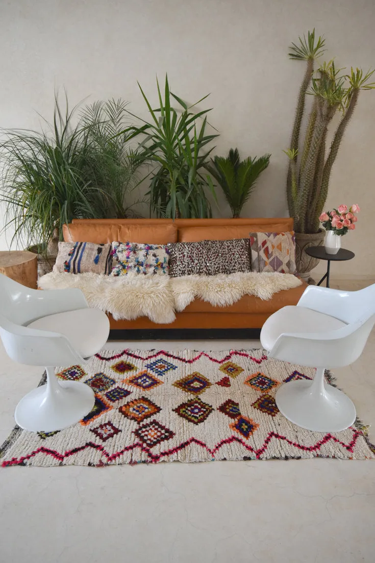 AZILAL. Vintage Moroccan Rug. Wool Boucherouite Carpet. Modern Design.