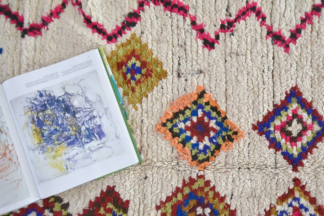 AZILAL. Vintage Moroccan Rug. Wool Boucherouite Carpet. Modern Design.