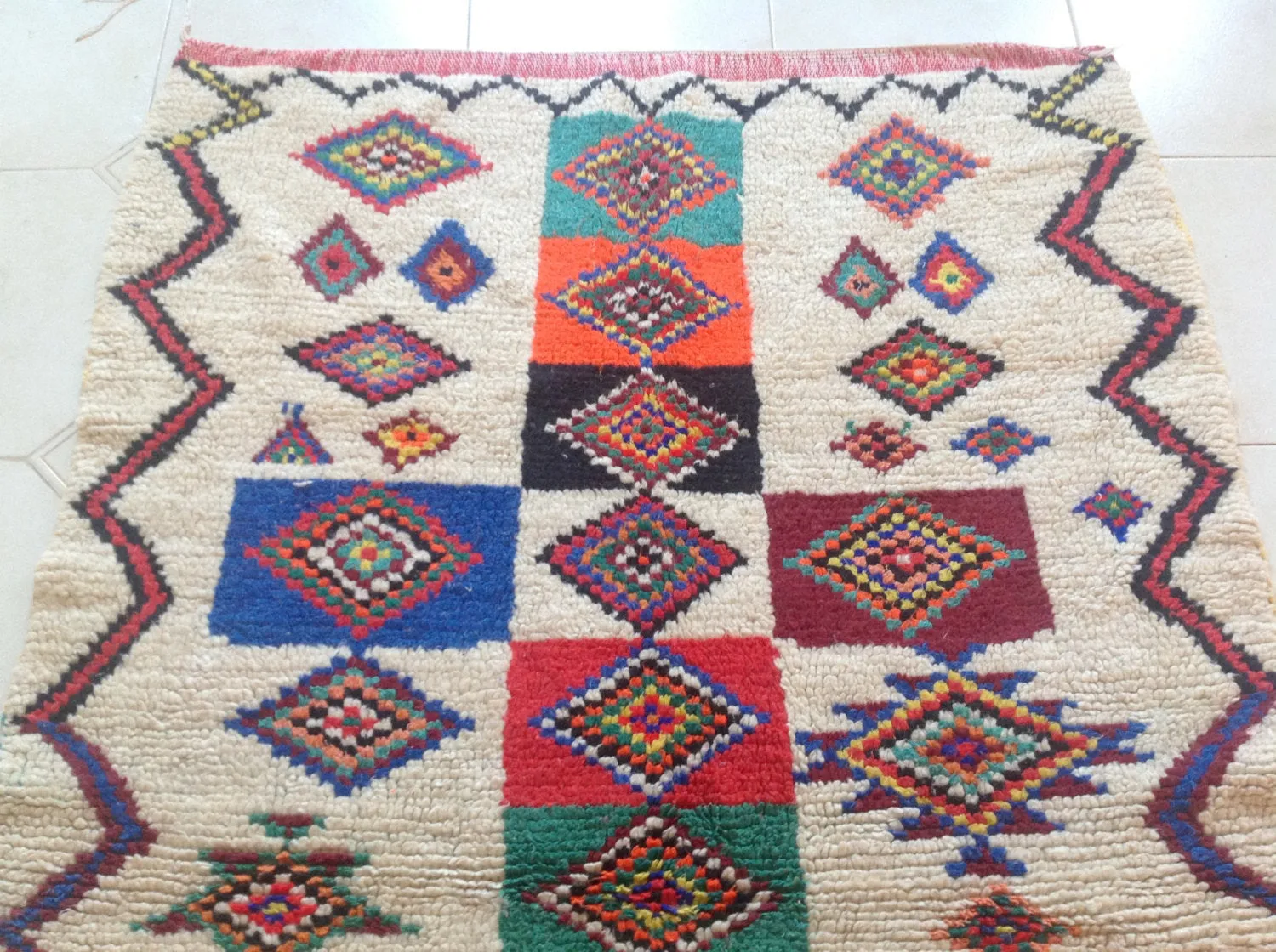 AZILAL. Vintage Moroccan Rug. Wool Boucherouite Carpet. Modern Design.
