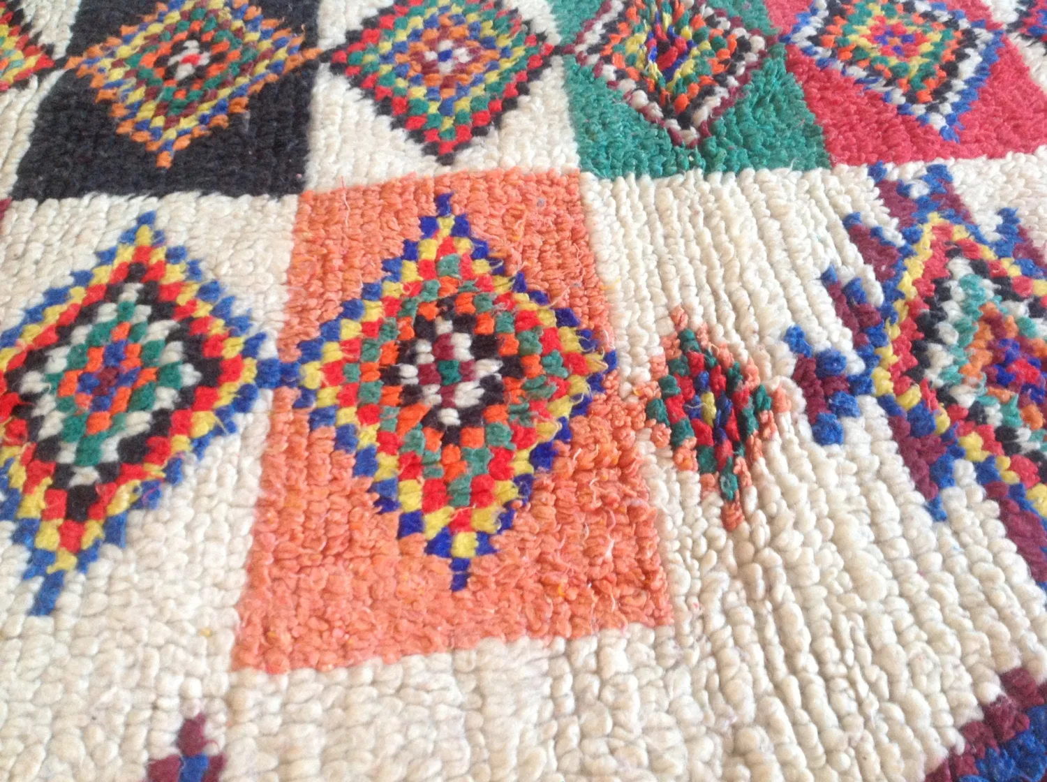AZILAL. Vintage Moroccan Rug. Wool Boucherouite Carpet. Modern Design.
