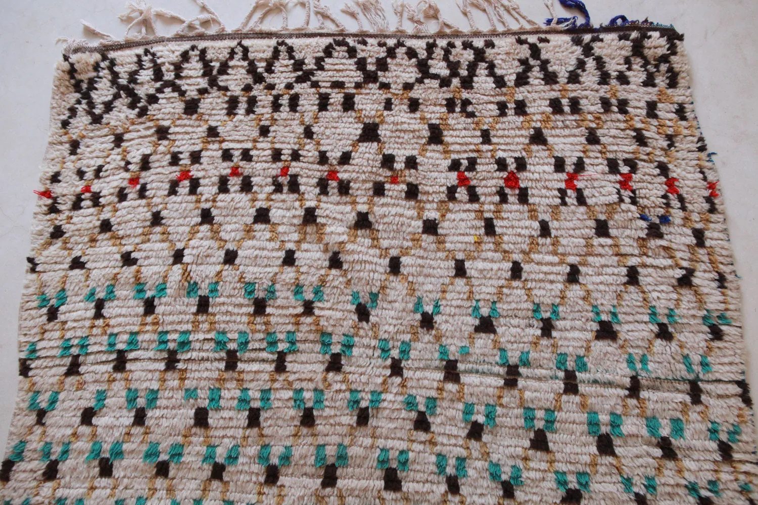 AZILAL. Vintage Moroccan Rug. Wool Boucherouite Carpet. Modern Design.