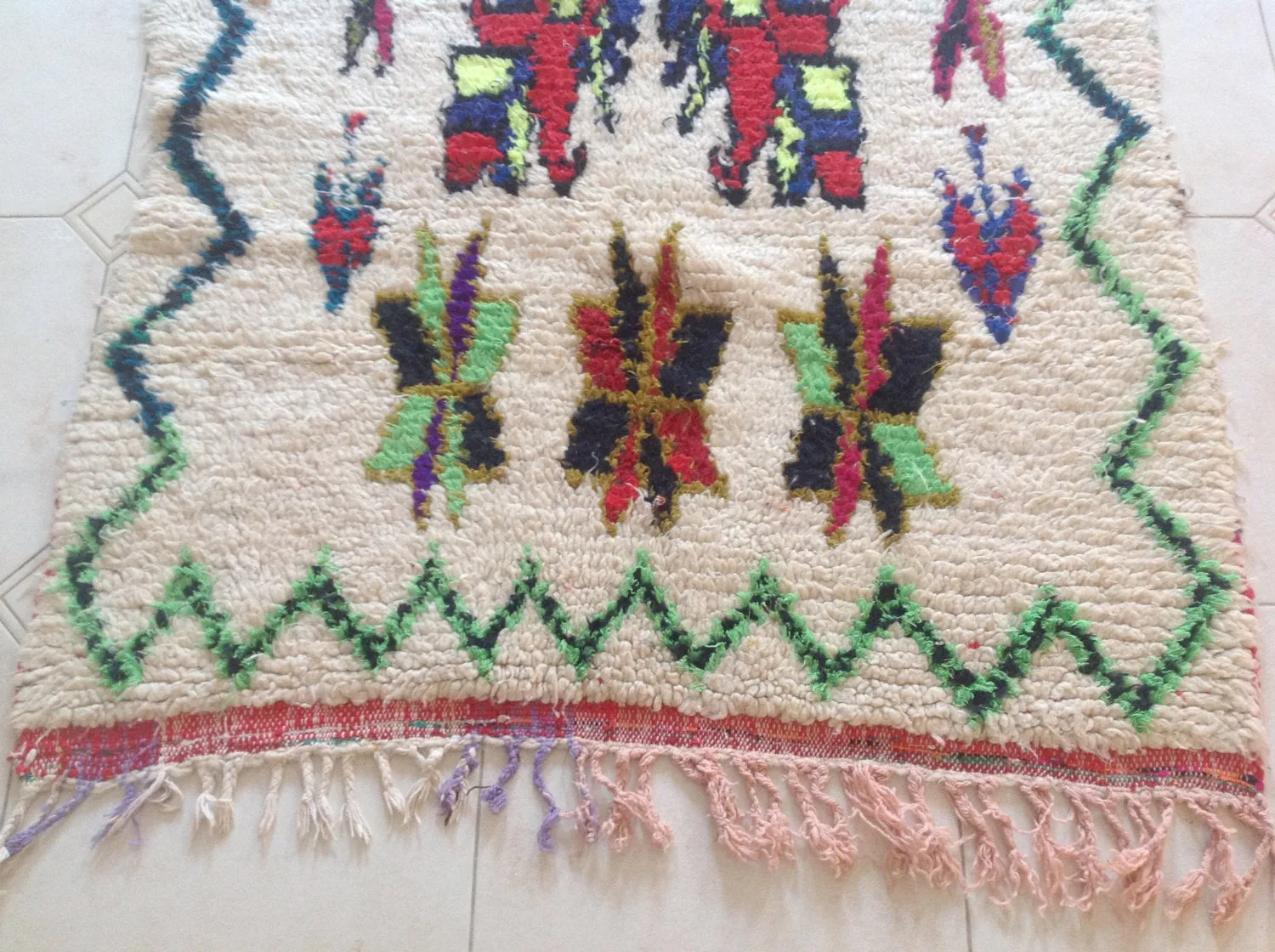 AZILAL. Vintage Moroccan Rug. Wool Boucherouite Carpet. Modern Design.