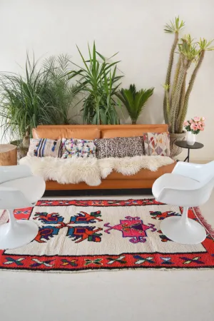 AZILAL. Vintage Moroccan Rug. Wool Boucherouite Carpet. Modern Design.