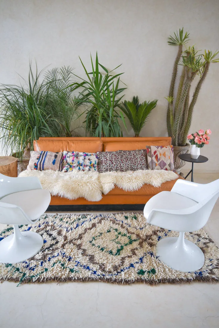 AZILAL. Vintage Moroccan Rug. Wool Boucherouite Carpet. Modern Design.
