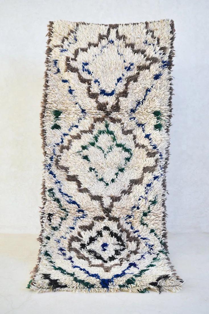 AZILAL. Vintage Moroccan Rug. Wool Boucherouite Carpet. Modern Design.