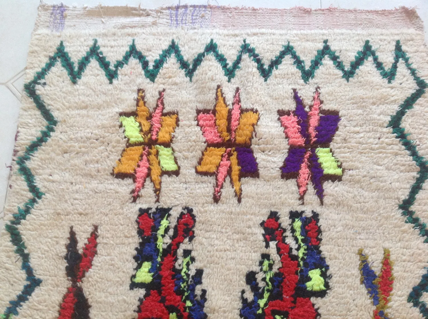 AZILAL. Vintage Moroccan Rug. Wool Boucherouite Carpet. Modern Design.