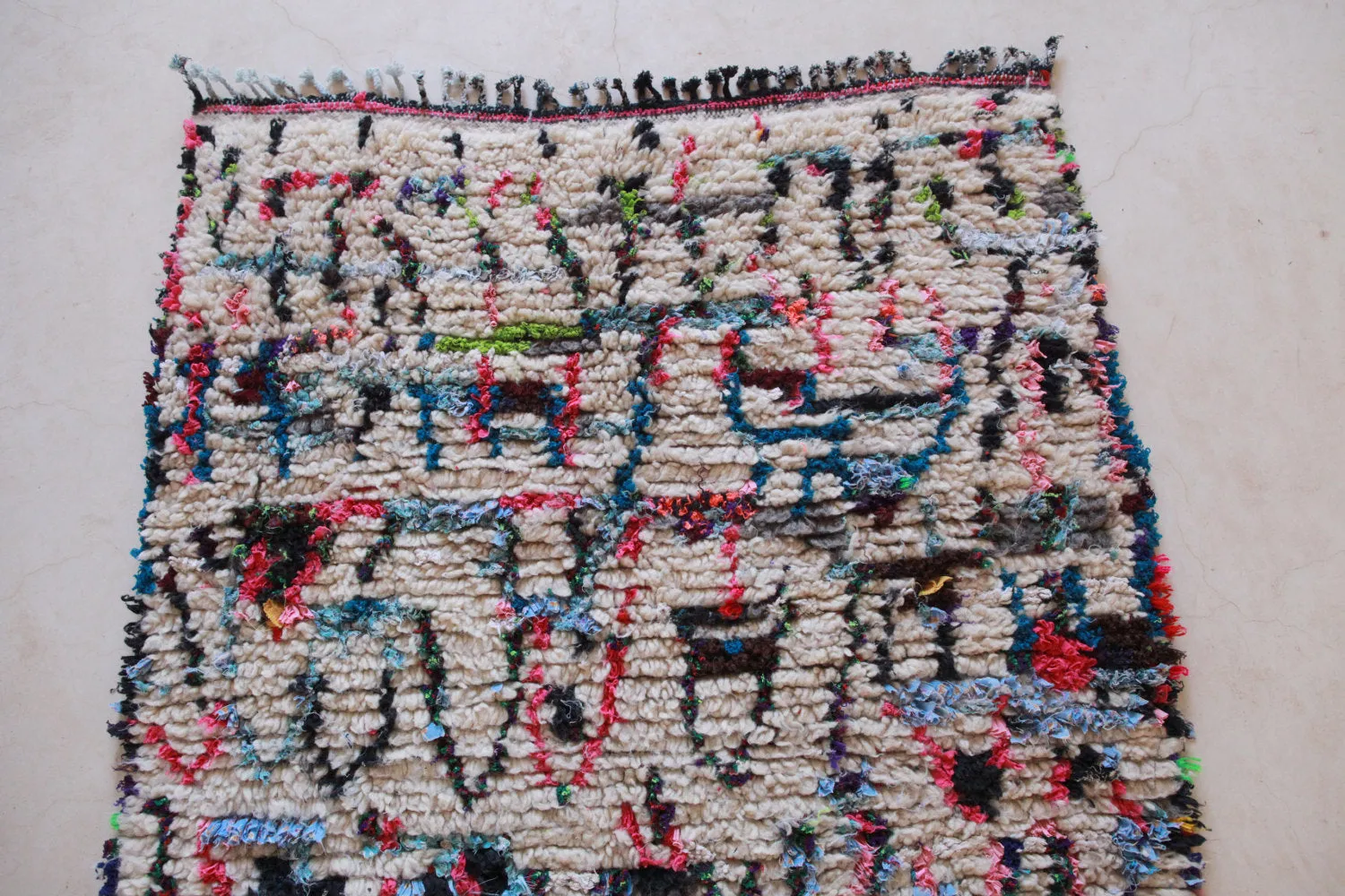 AZILAL. Vintage Moroccan Rug. Wool Boucherouite Carpet. Modern Design.