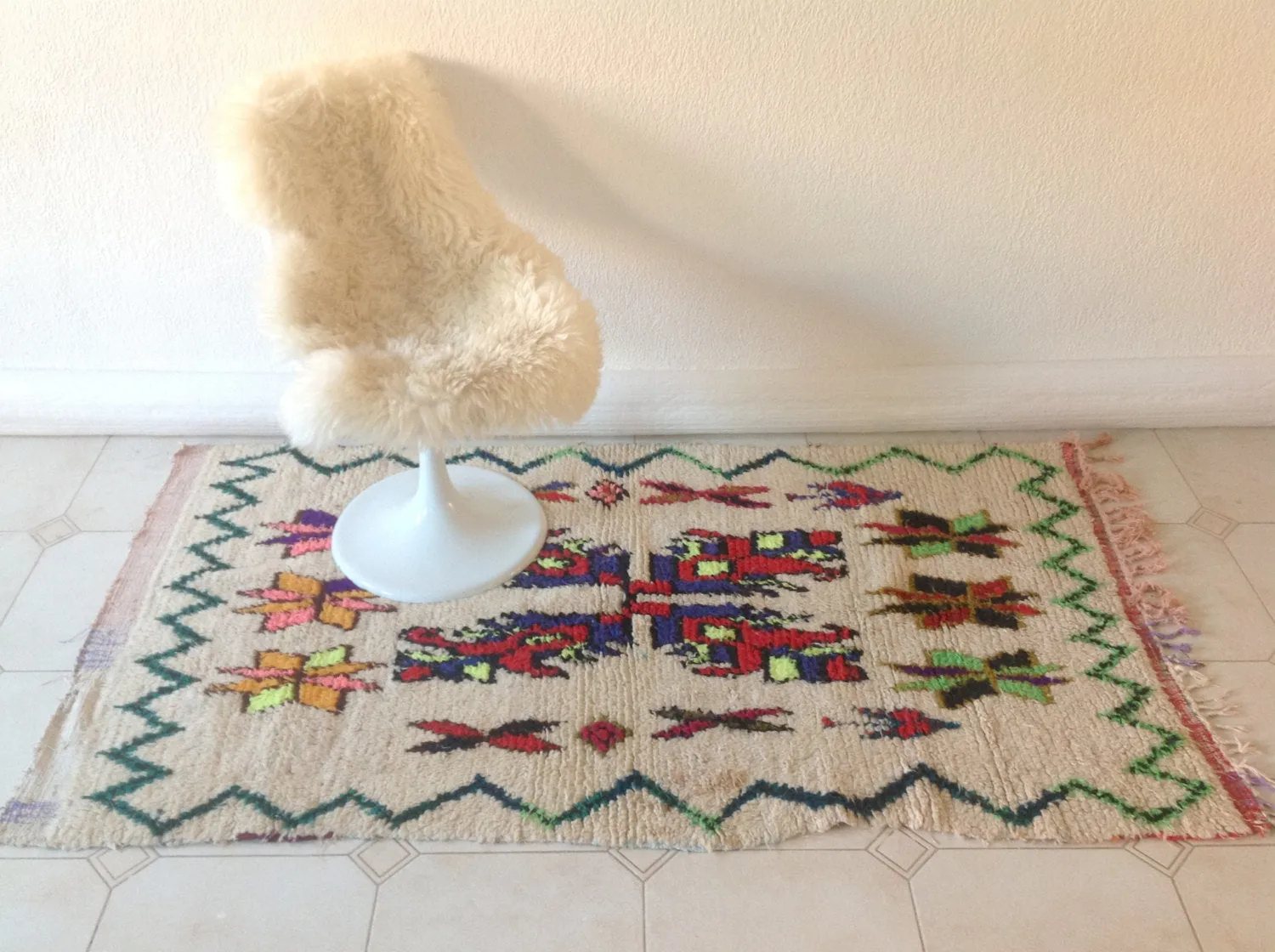 AZILAL. Vintage Moroccan Rug. Wool Boucherouite Carpet. Modern Design.