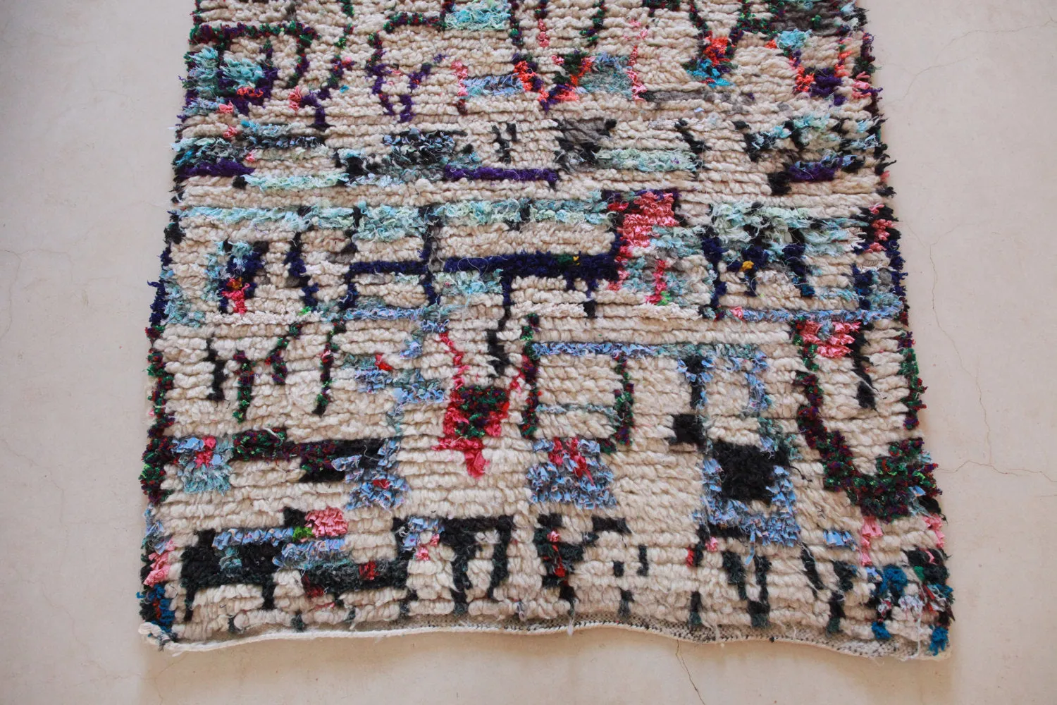 AZILAL. Vintage Moroccan Rug. Wool Boucherouite Carpet. Modern Design.