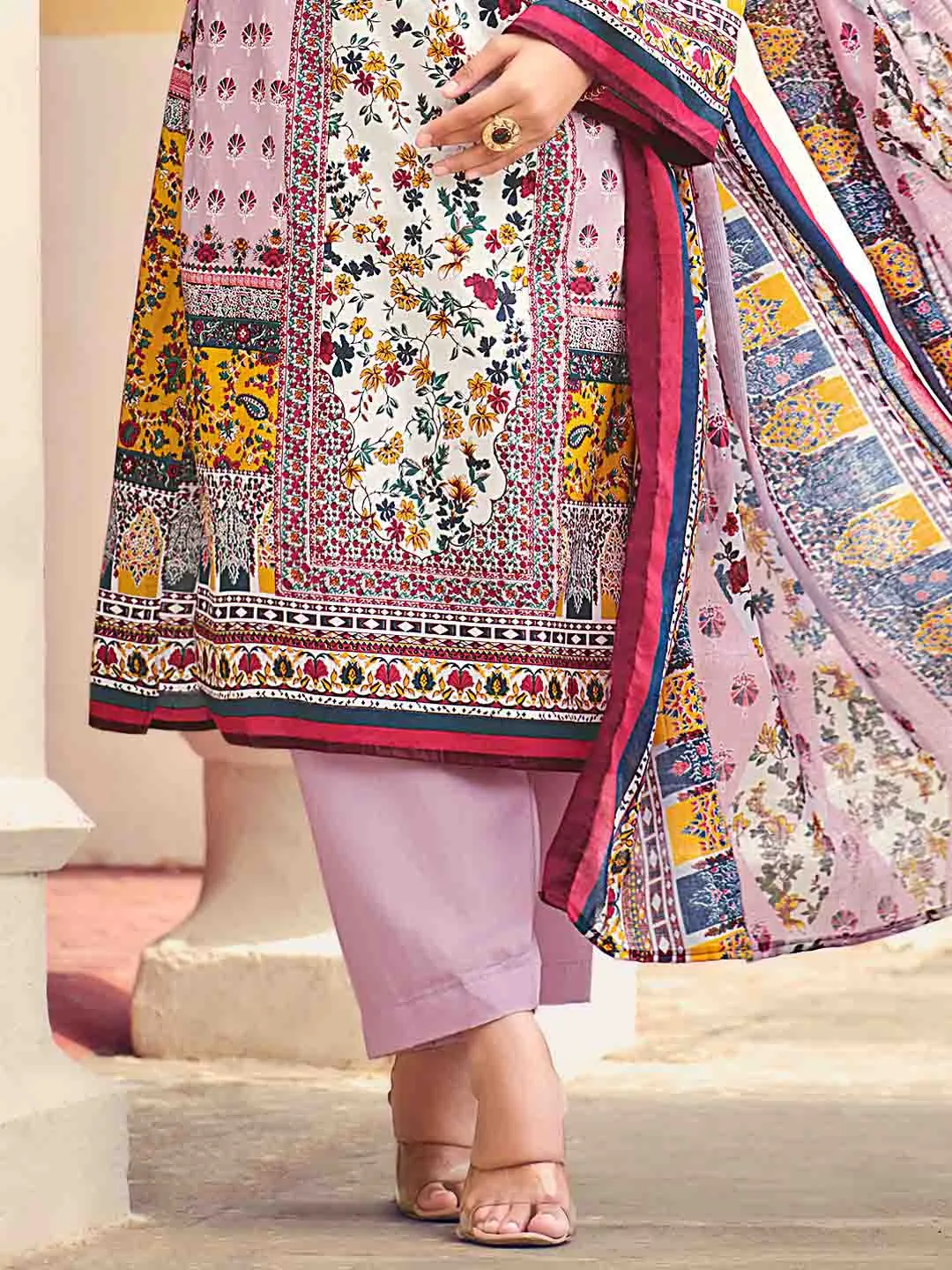Belliza Pakistani Print Pink Unstitched Women Cotton Suit Material