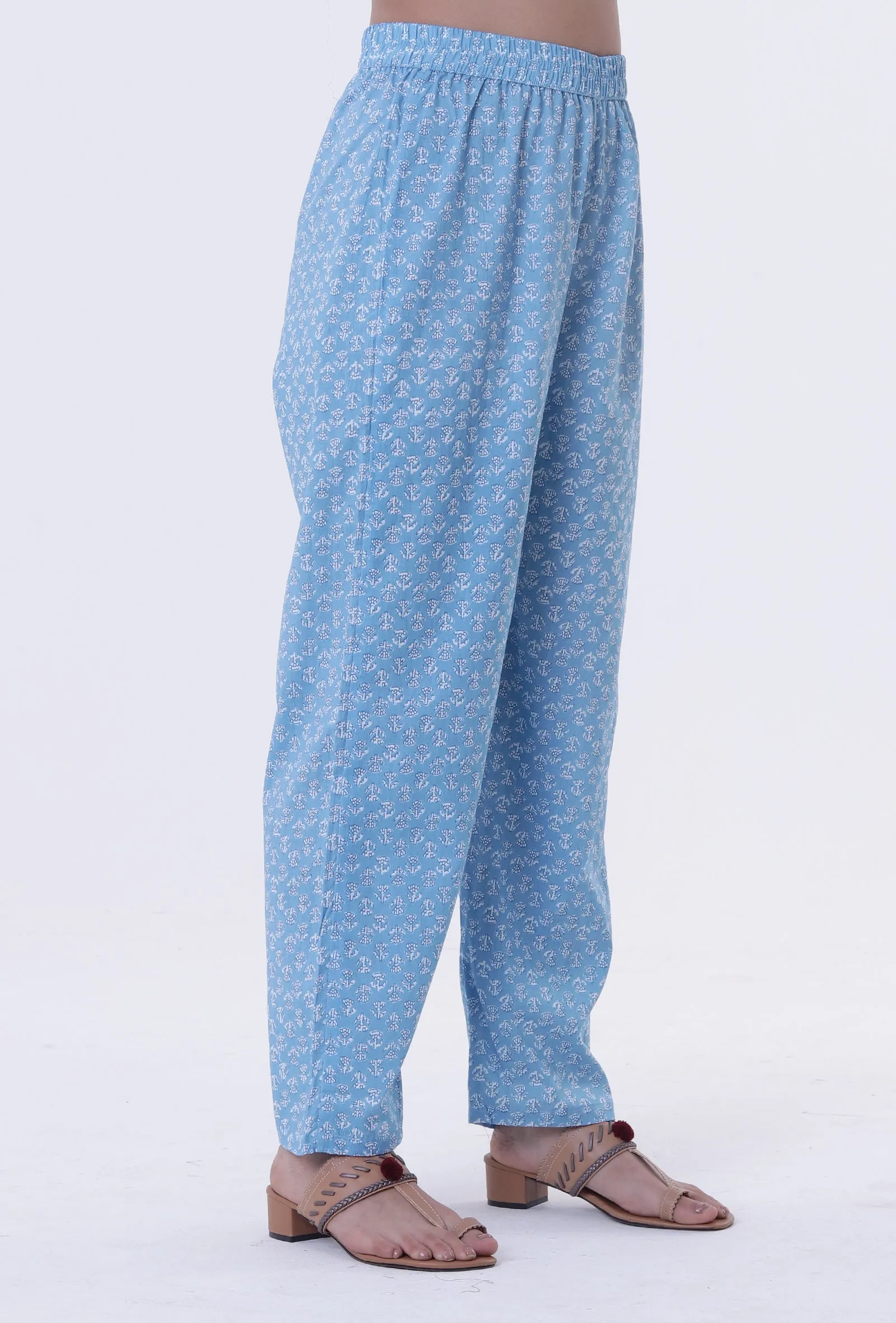 Blue & White Cotton Block Printed Pant