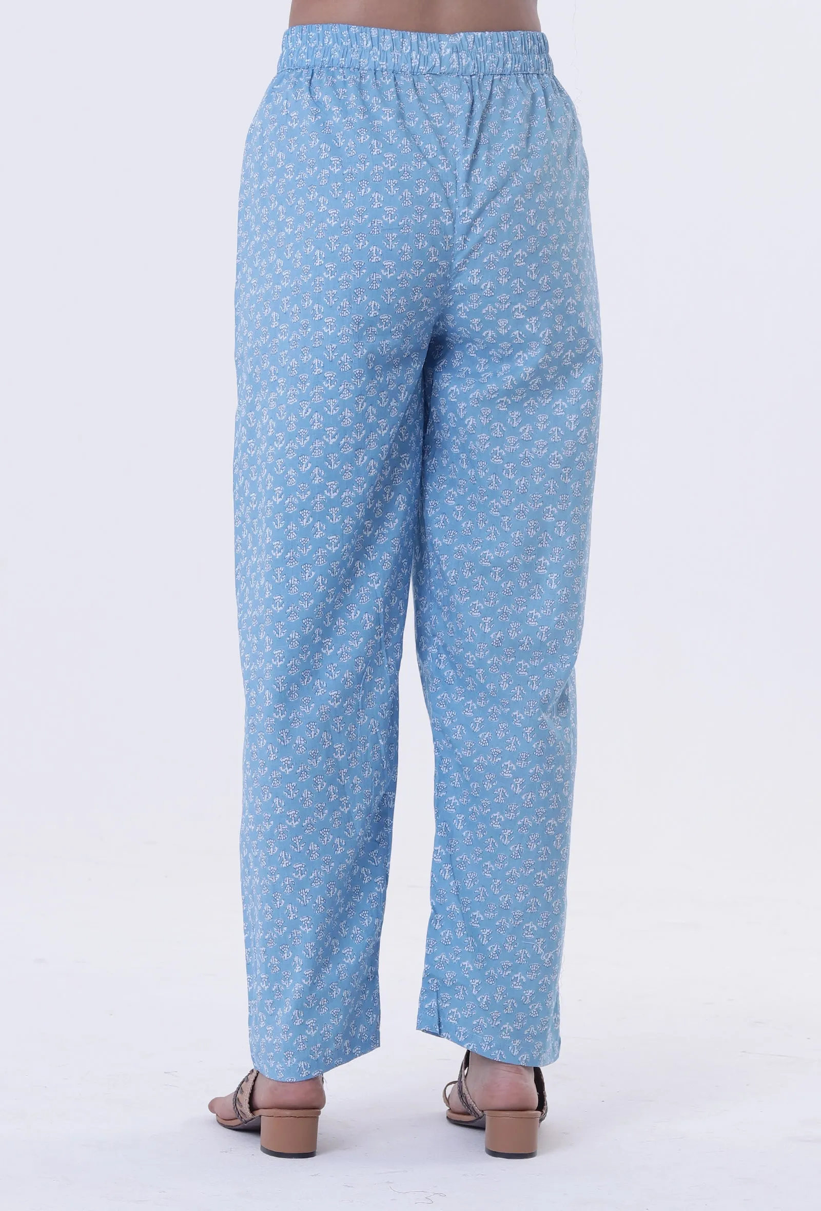 Blue & White Cotton Block Printed Pant