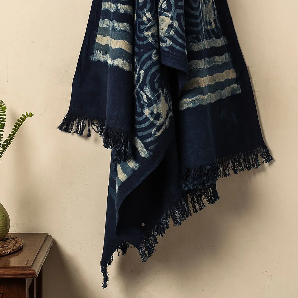 Blue - Bindaas Block Printed Jhiri Handloom Cotton Towel