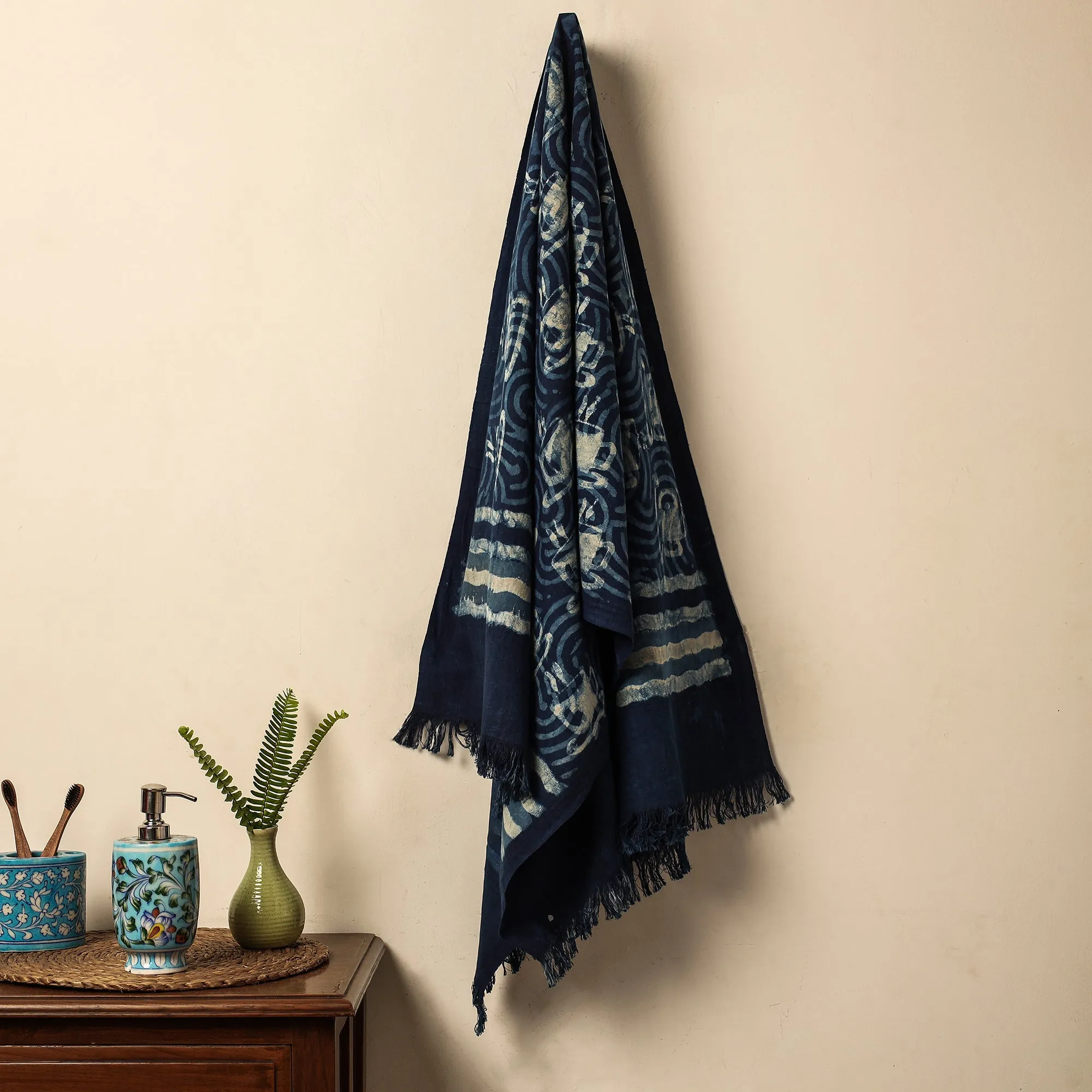 Blue - Bindaas Block Printed Jhiri Handloom Cotton Towel