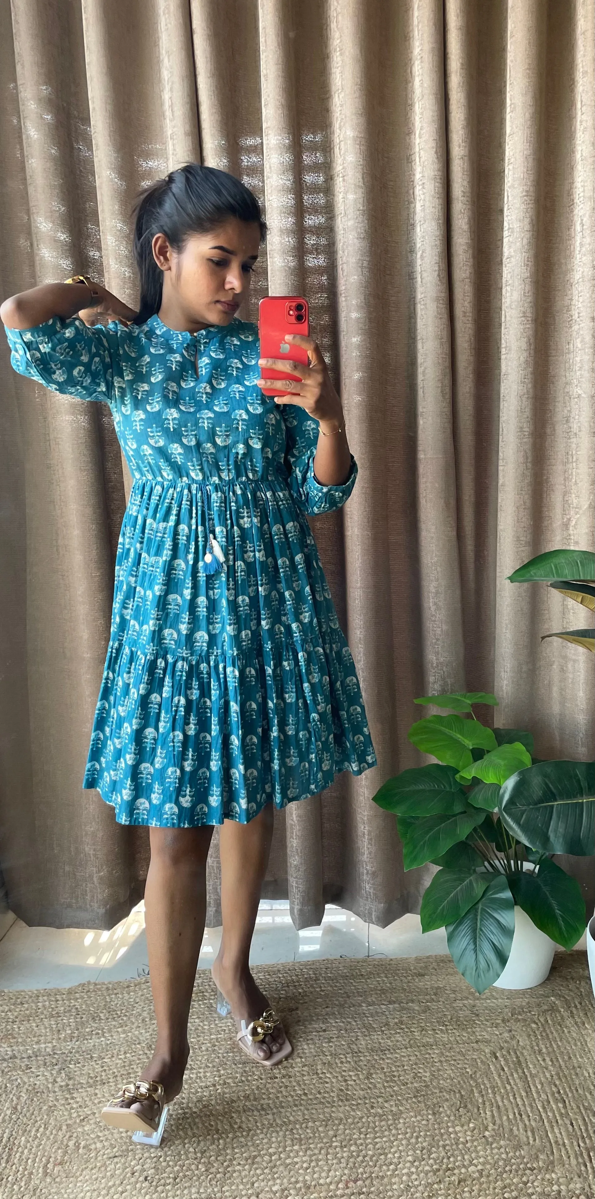 Blue Cotton printed short kurti top