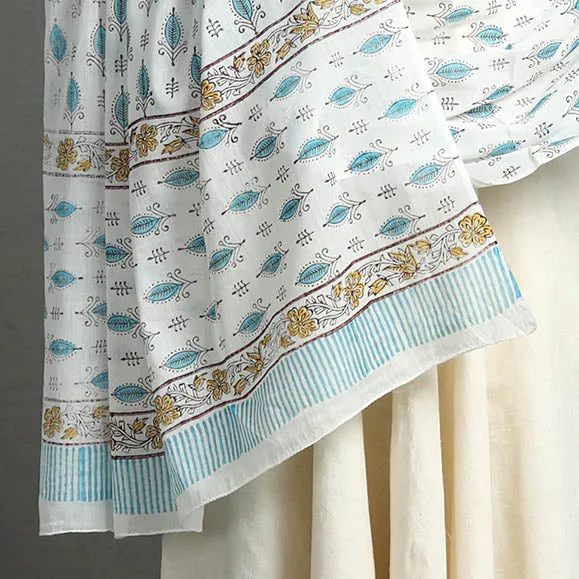 Blue - Sanganeri Block Printed Mul Cotton Dupatta 15