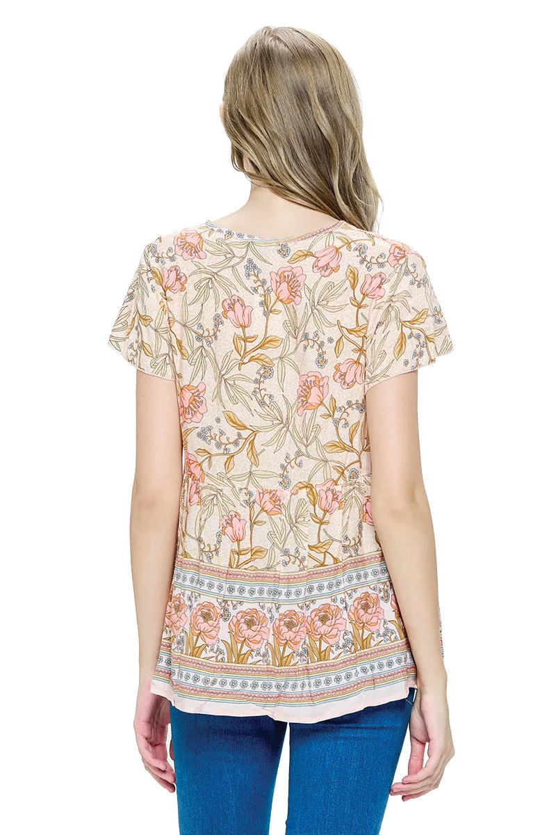 Blush Blouse Floral Ruffled