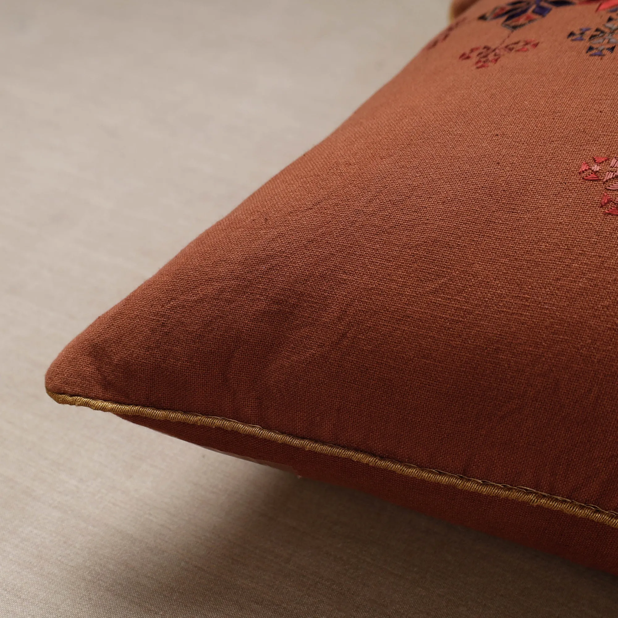 Brown - Soof Embroidery Cotton Cushion Cover (16 x 16 in)