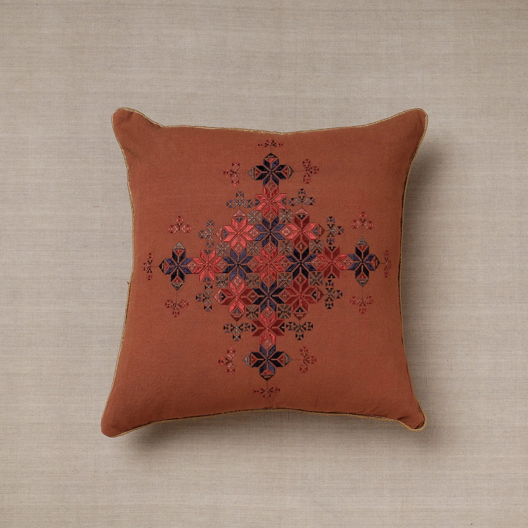 Brown - Soof Embroidery Cotton Cushion Cover (16 x 16 in)