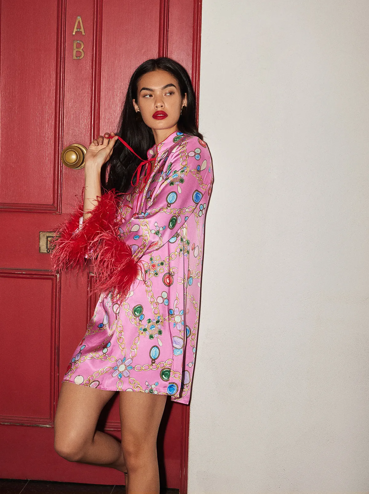 Carlotta Pink Chain Print Mini Dress