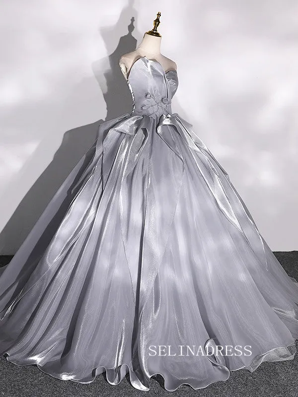 Chic Strapless A-line Long Prom Dress Elegant Ball Gown Evening Gowns TKL2503