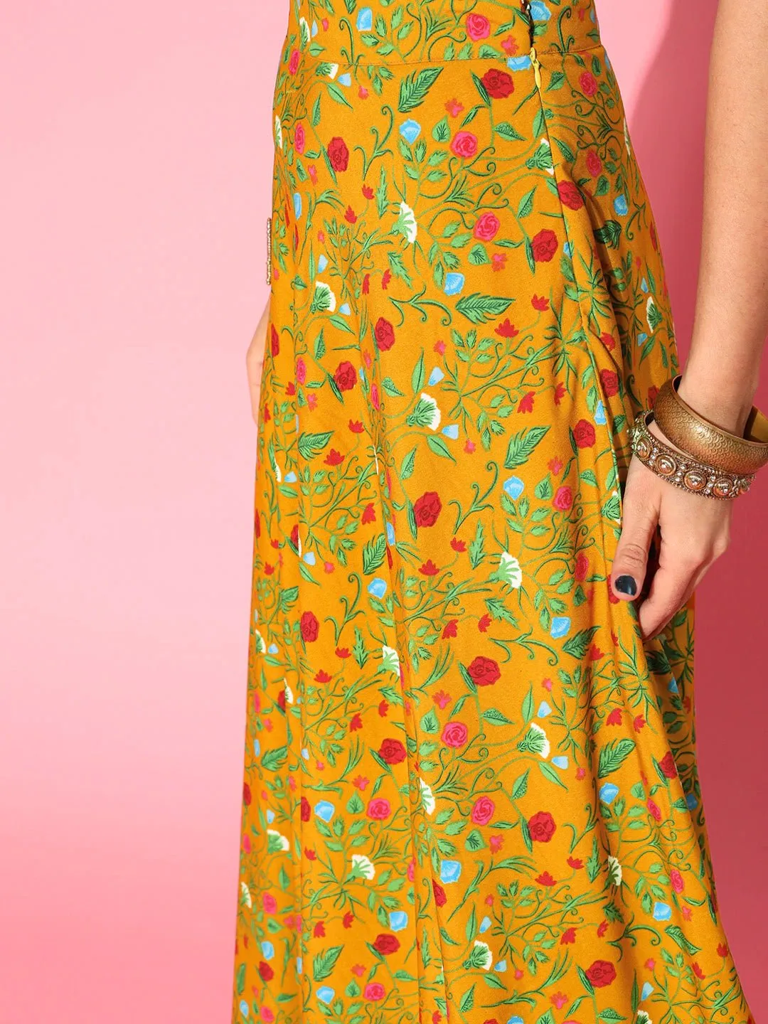 Classic Mustard Printed Semi-Stitched Lehenga Choli with Dupatta