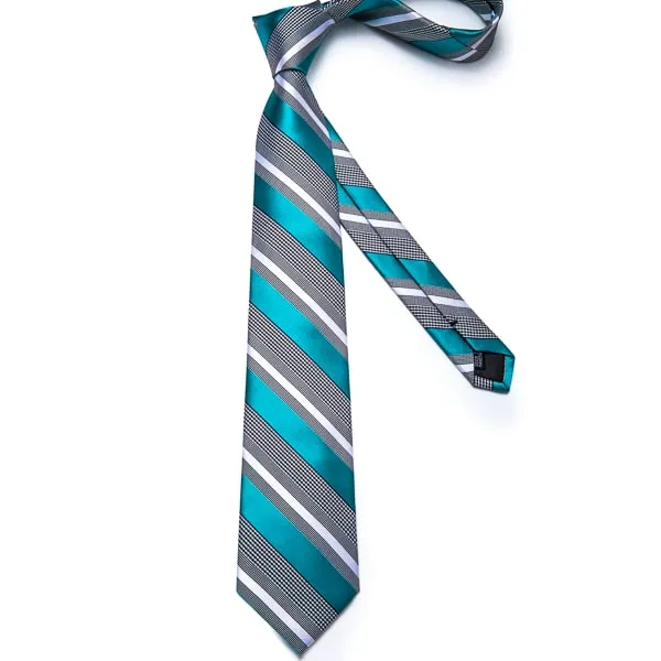 Classy Men Teal Turquoise Striped Silk Tie