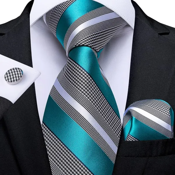 Classy Men Teal Turquoise Striped Silk Tie