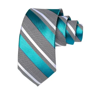 Classy Men Teal Turquoise Striped Silk Tie