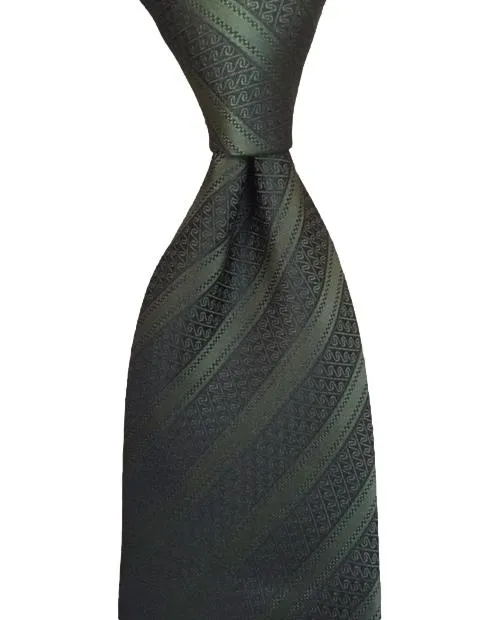 Dark Green Men's Striped Tie with Squiggles