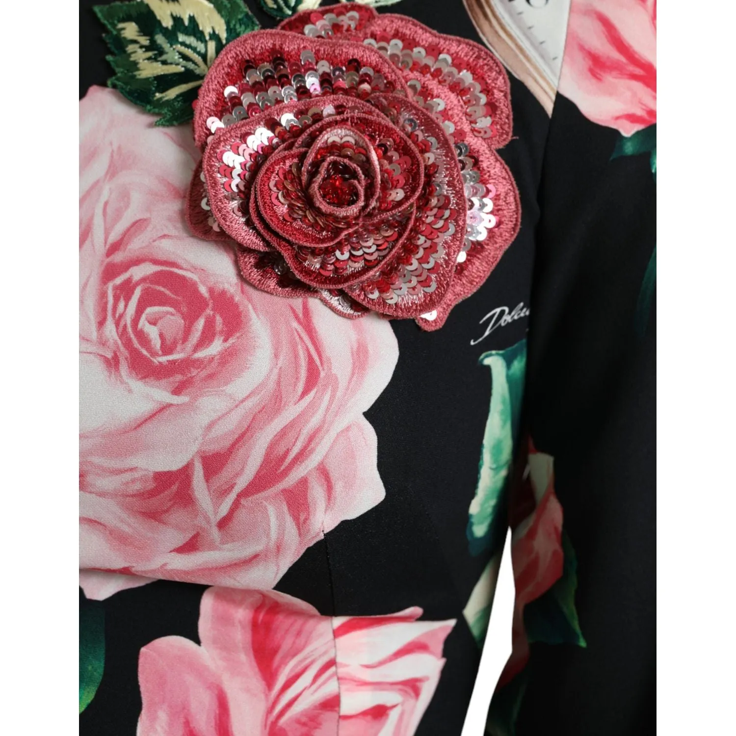Dolce & Gabbana Enchanting Floral A-Line Dress with Sequined Detail