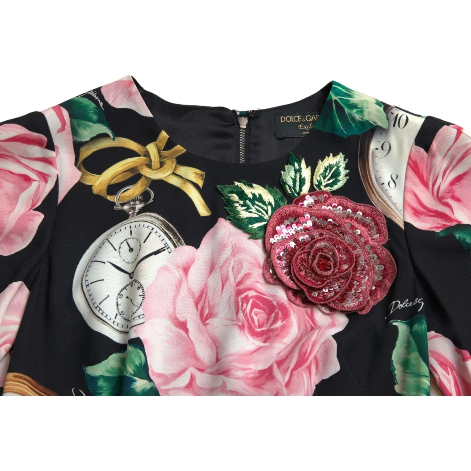 Dolce & Gabbana Enchanting Floral A-Line Dress with Sequined Detail