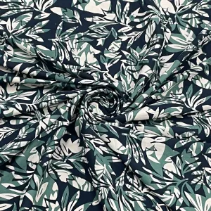 Exclusive Navy Blue & Sea Green Floral Print Crepe Fabric