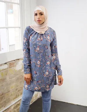 Floral Crinkled Pleated Blouse