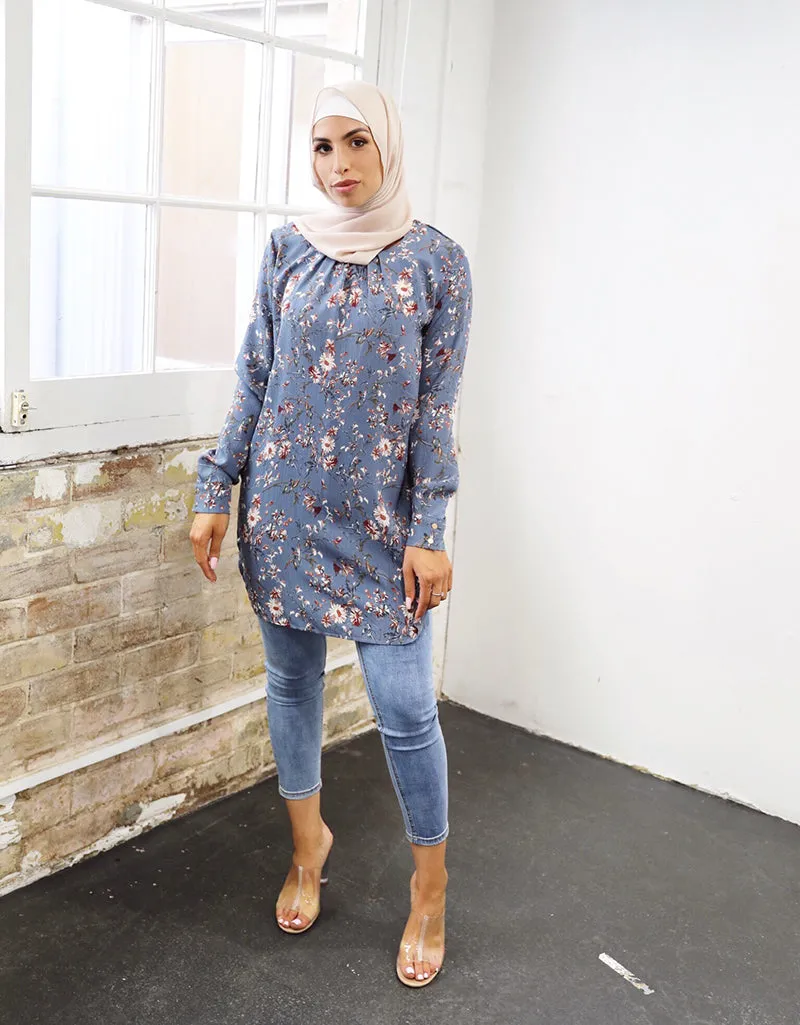 Floral Crinkled Pleated Blouse