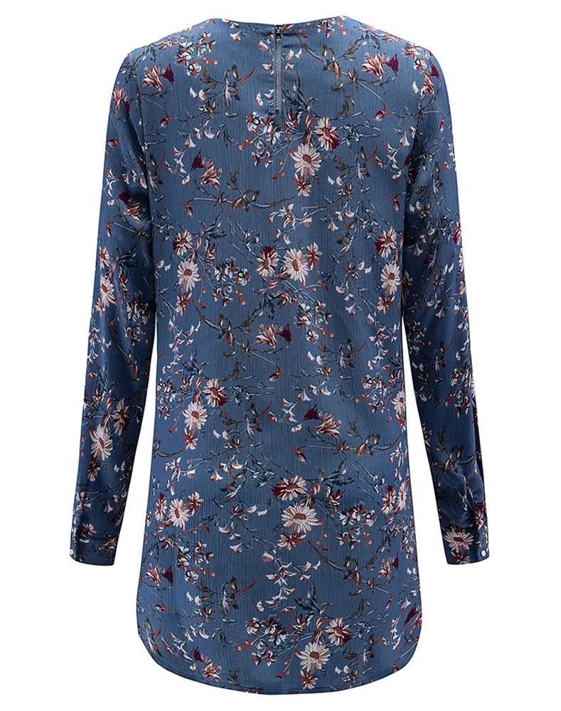 Floral Crinkled Pleated Blouse