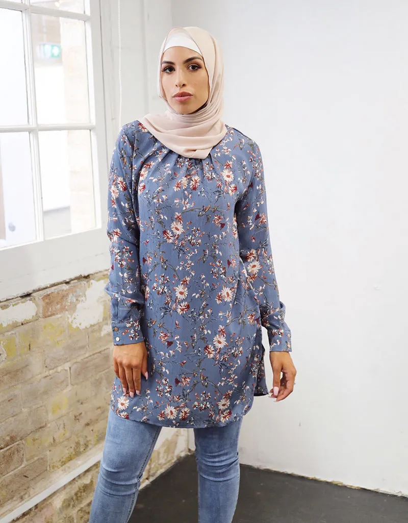 Floral Crinkled Pleated Blouse