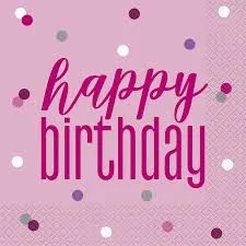 Glitzy Pink Happy Birthday- Napkins.