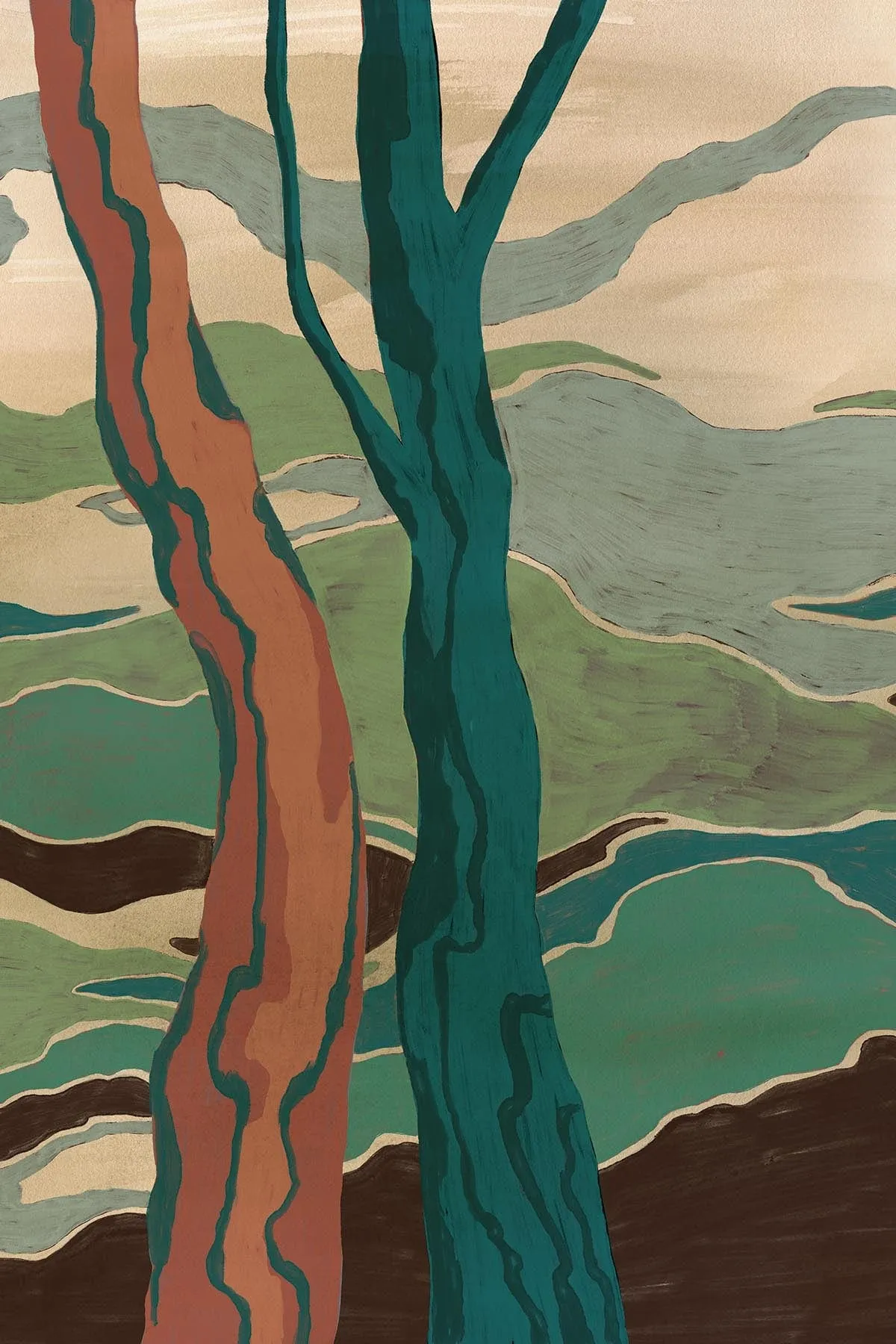 Graphic Landscape Green Multi