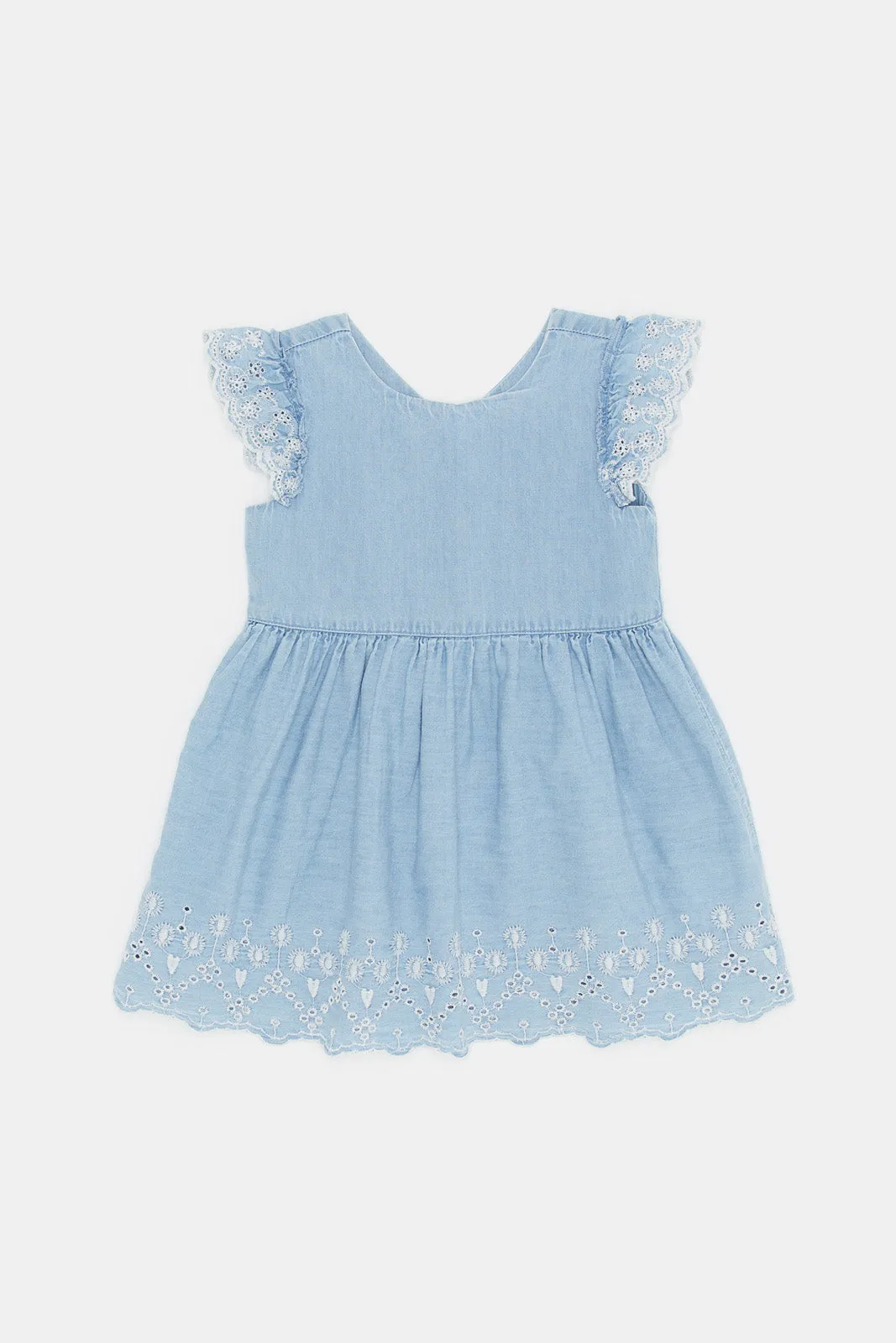 Infant Girls Blue Denim Embroidered Dress